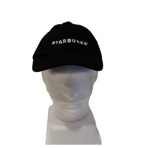 Starbucks Employee Strapback Adjustable Hat Black w/ White Embroidered Logo